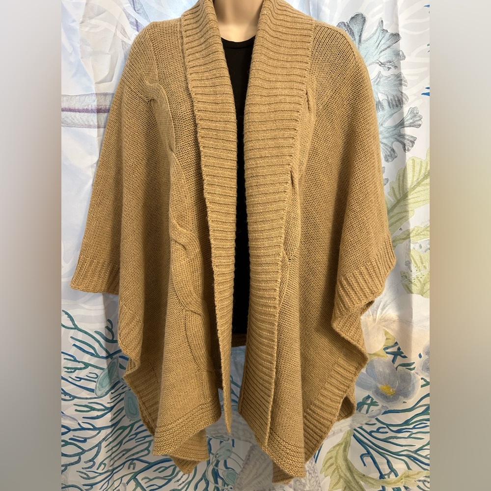 Italian Boho Knit Wrap Cardigan Shawl Camel Cozy Drape